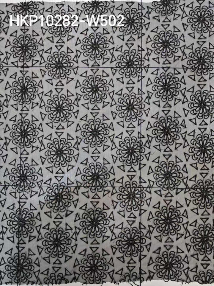 Geometric Rules Flower Patterns With Silver Thread HKP10282  sequins embroidery factory