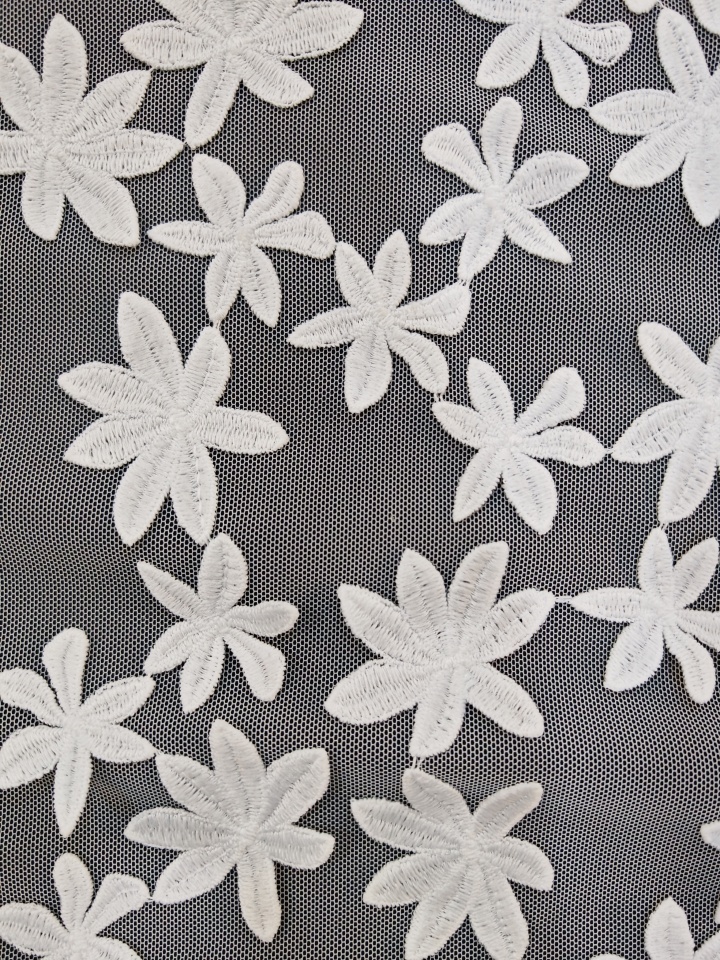 Small and Exquisite White Flower Pattern With Plain Embroidery HKP10287  sequins embroidery factory