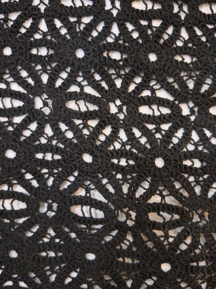 Black Flower Pattern With Cording Embroidery HKX10277  sequins embroidery factory