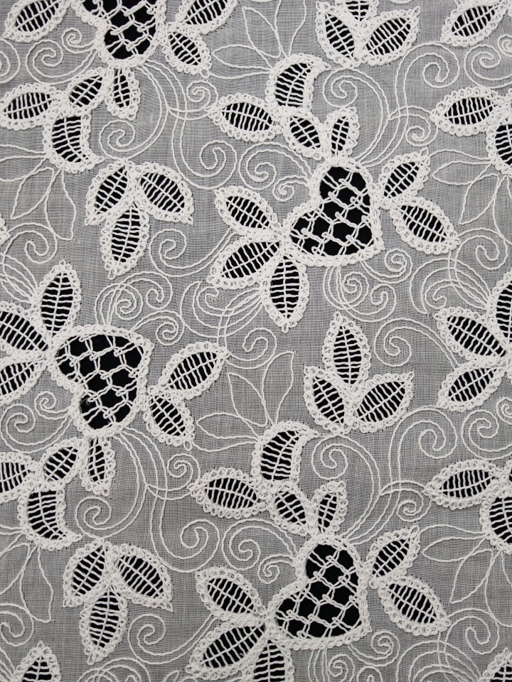 Brief White Leaf Pattern with Laser Cutting Embroidery HKH10226  Laser Cutting Embroidery Lace,wedding dress fabric,chiffon fabric