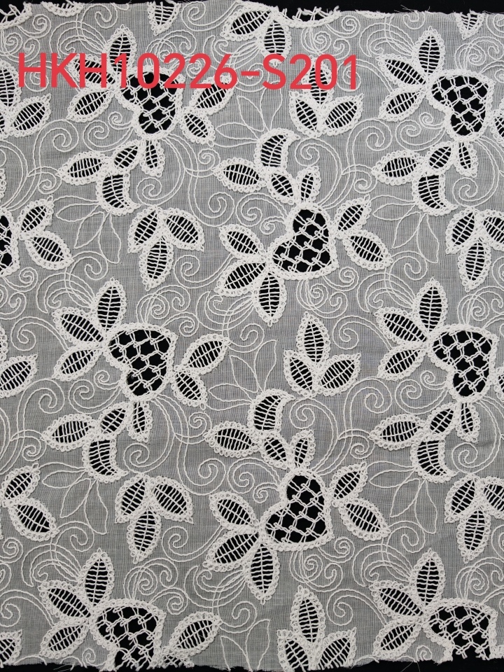 Brief White Leaf Pattern with Laser Cutting Embroidery HKH10226  Laser Cutting Embroidery Lace,wedding dress fabric,chiffon fabric