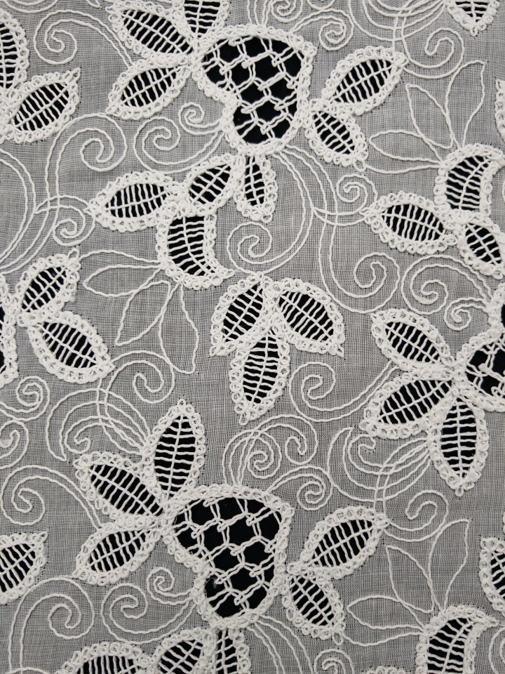 Brief White Leaf Pattern with Laser Cutting Embroidery HKH10226  Laser Cutting Embroidery Lace,wedding dress fabric,chiffon fabric
