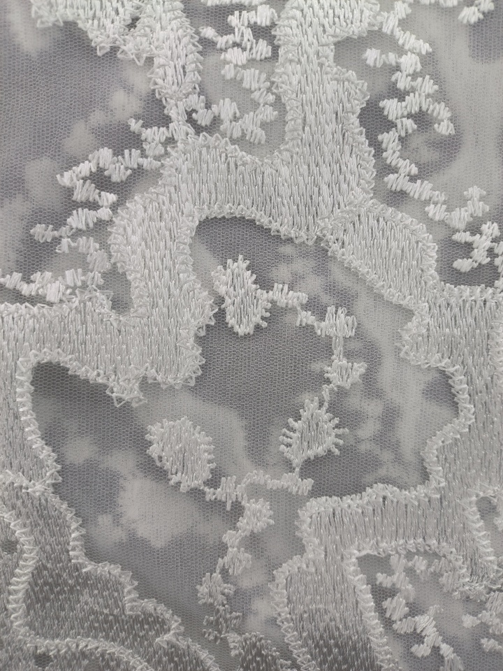 Irregular White Pattern With Plain Embroidery HKP9800  sequins embroidery factory