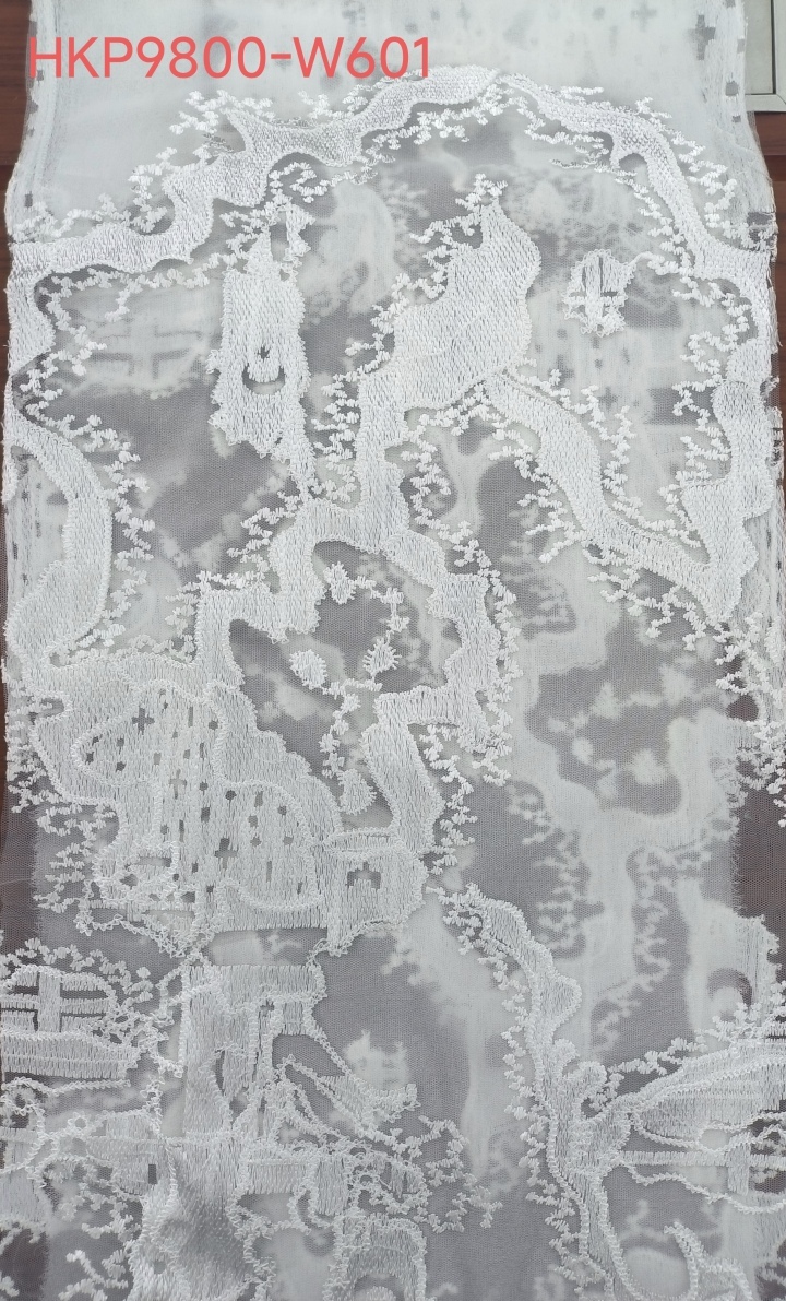 Irregular White Pattern With Plain Embroidery HKP9800  sequins embroidery factory