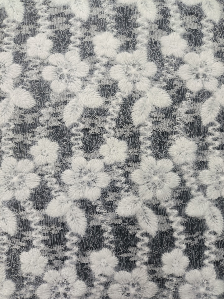 Elegant White Feather Yarn With Lace Embroidery HKP10212  sequins embroidery factory