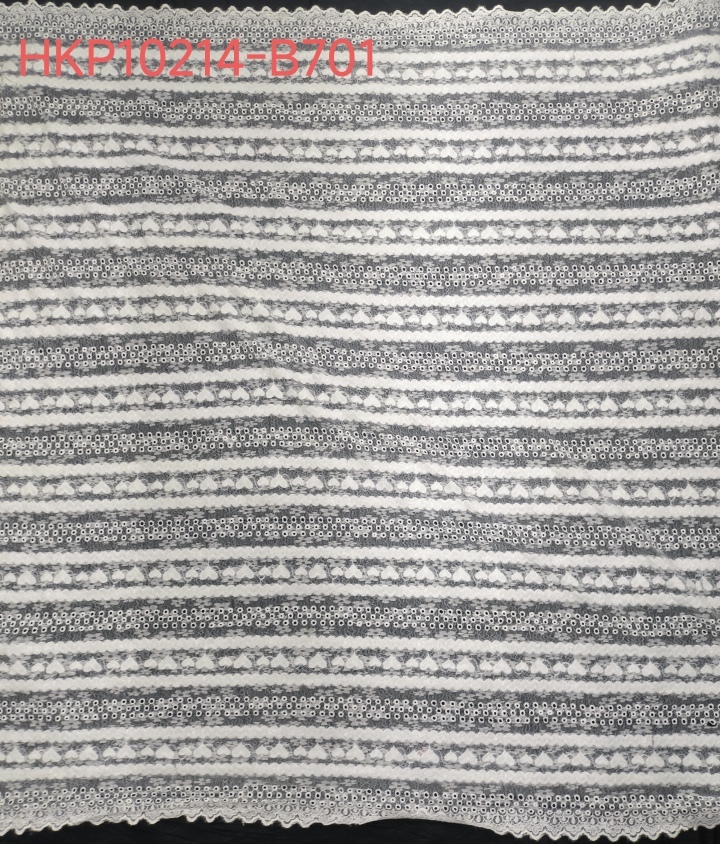 White Horizontal Heart-shaped Pattern Feather Yarn With Lace Embroidery HKP10214  sequins embroidery factory