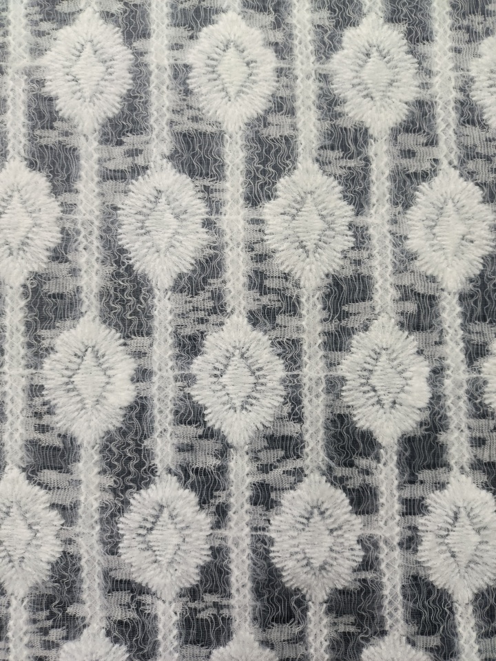 White Feather Yarn With Lace Embroidery HKP10217  sequins embroidery factory