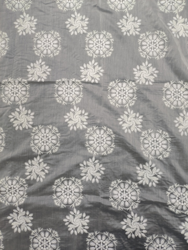 White Feather Yarn With Lace Embroidery HKP10218  sequins embroidery factory