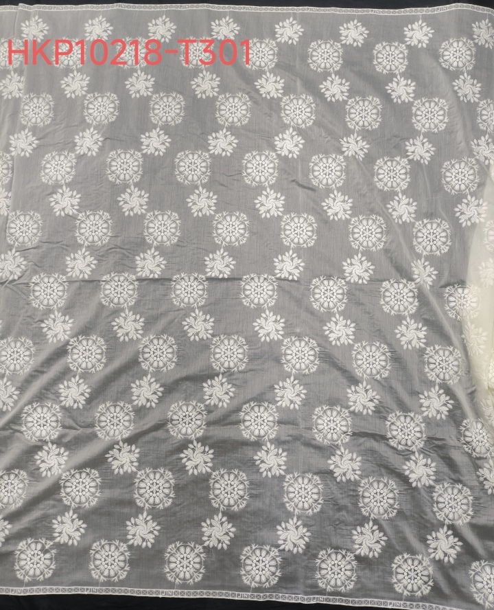 White Feather Yarn With Lace Embroidery HKP10218  sequins embroidery factory