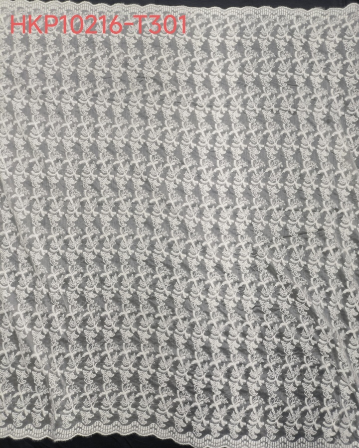 White Feather Yarn With Lace Embroidery HKP10216  sequins embroidery factory