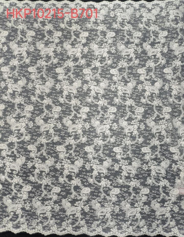 White Feather Yarn With Lace Embroidery HKP10215  sequins embroidery factory