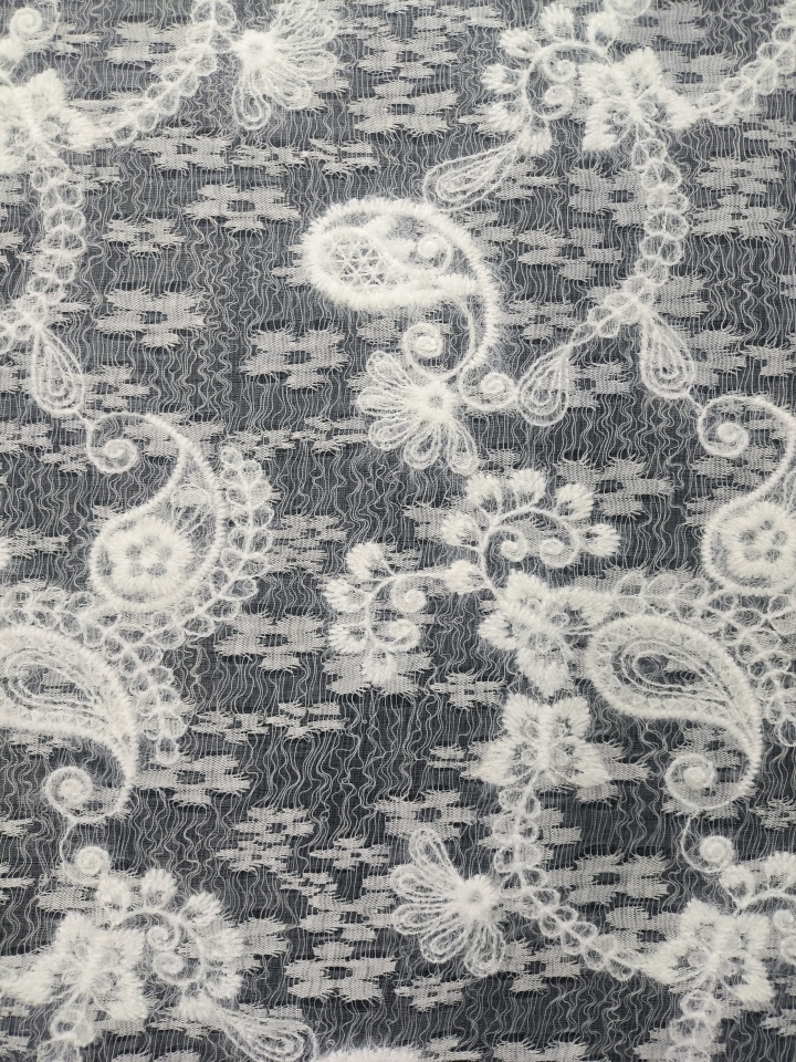 White Feather Yarn With Lace Embroidery HKP10215  sequins embroidery factory