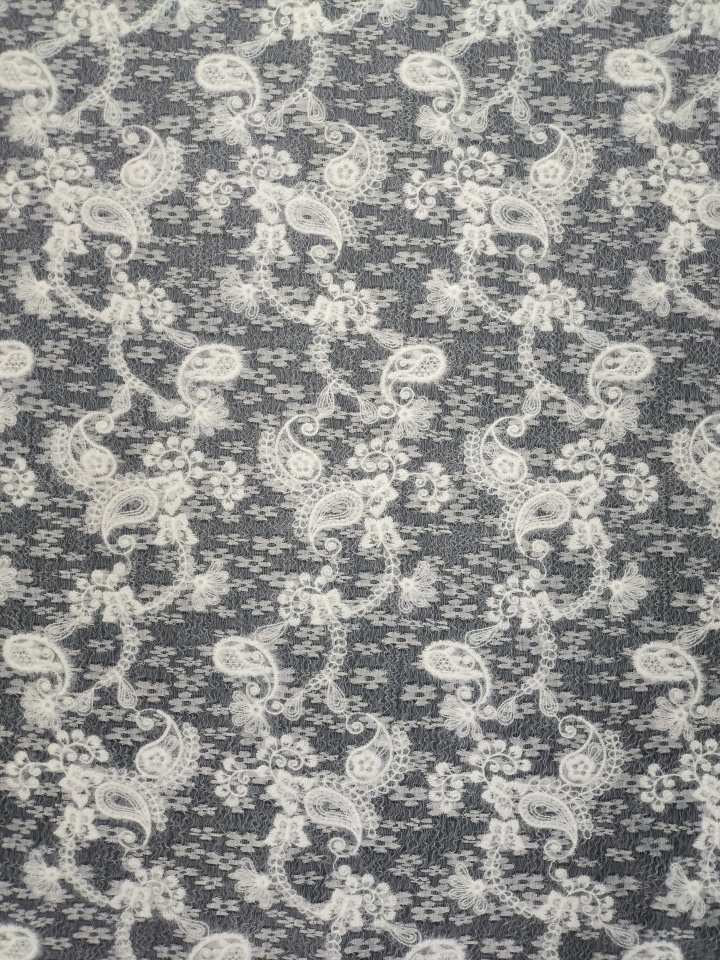 White Feather Yarn With Lace Embroidery HKP10215  sequins embroidery factory