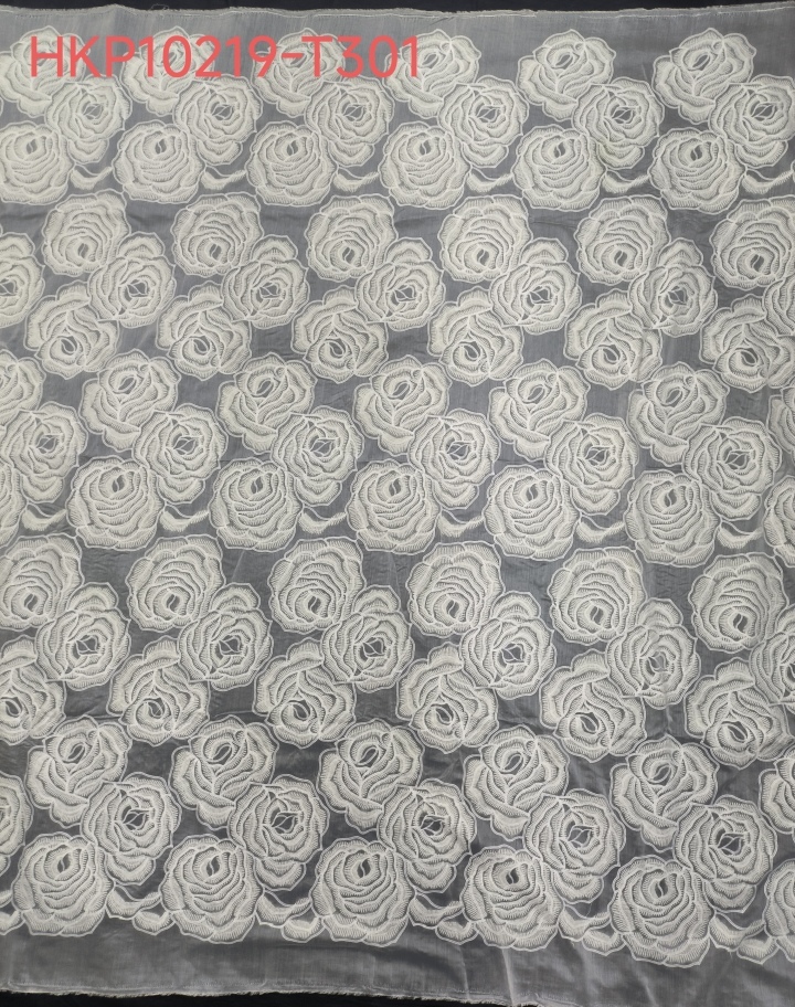 White Feather Yarn With Lace Embroidery HKP10219  sequins embroidery factory