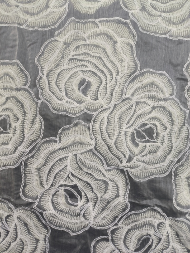 White Feather Yarn With Lace Embroidery HKP10219  sequins embroidery factory