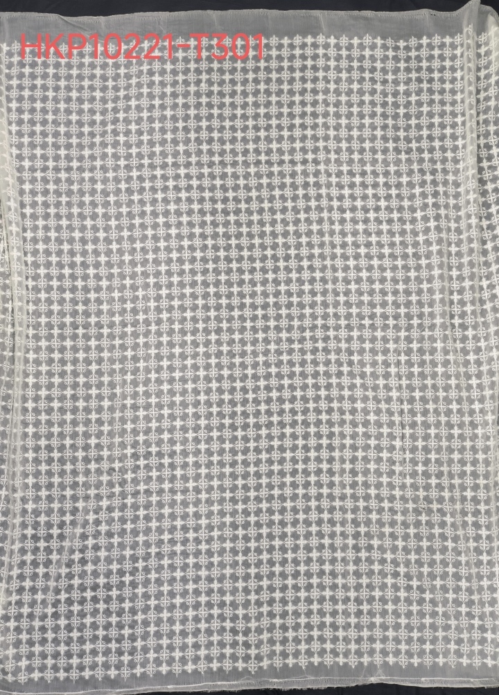 White Feather Yarn With Lace Embroidery HKP10221  sequins embroidery factory