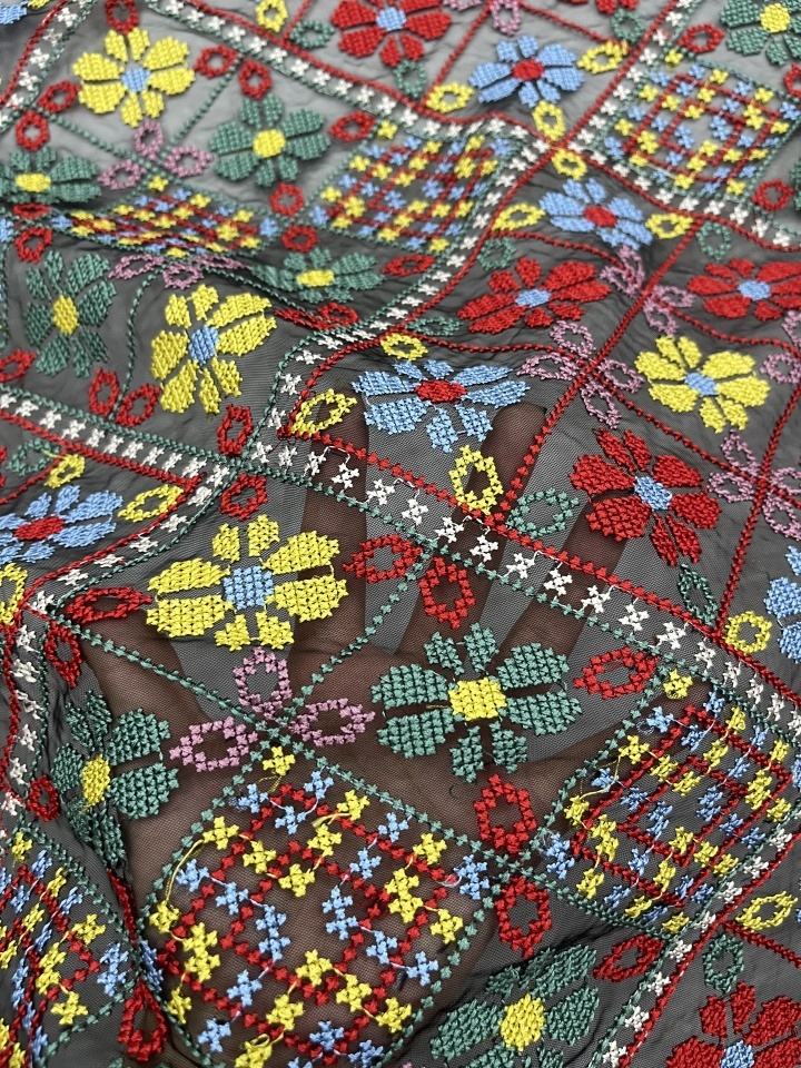 Colorful Cross Stitch Embroidery Pattern With Plain Embroidery HKC10190  embroidery fabric,fashion embroidery fabric,textile