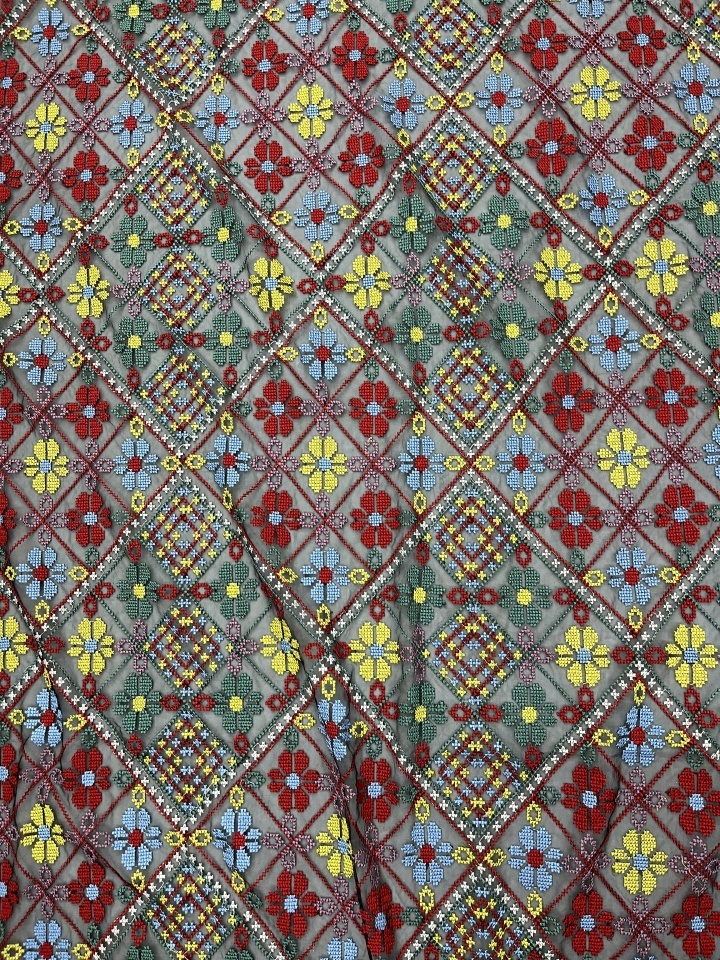 Colorful Cross Stitch Embroidery Pattern With Plain Embroidery HKC10190  embroidery fabric,fashion embroidery fabric,textile