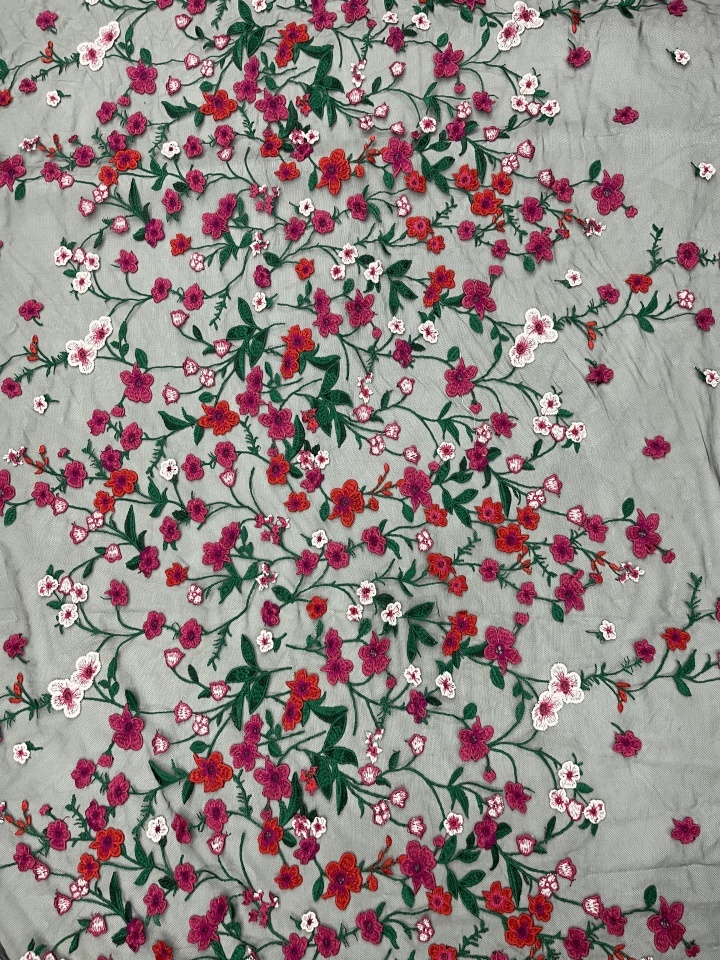 Multi Colorful Flower Pattern With Plain Embroidery HKC10191  embroidery fabric,fashion embroidery fabric,textile