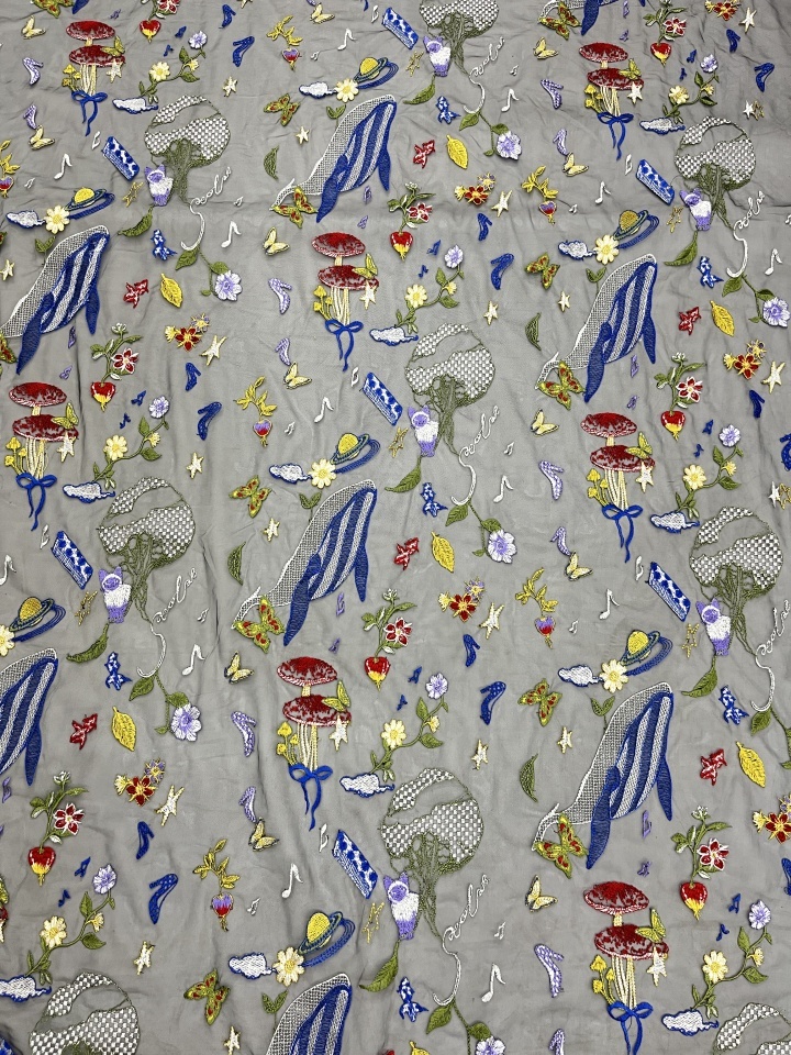 Multi Colorful Seabed Pattern With Plain Embroidery HKC10192  embroidery fabric,fashion embroidery fabric,textile