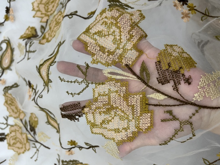 Brown Rose Pattern With Plain Embroidery HKC10193  embroidery fabric,fashion embroidery fabric,textile