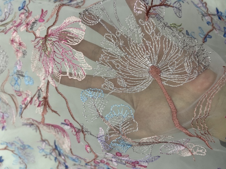 Clear and transparent Pink Flower Pattern With Plain Embroidery HKC10188  embroidery fabric,fashion embroidery fabric,textile