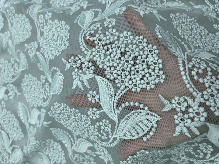 Light Green Flower Pattern With Plain Embroidery HKC10194  embroidery fabric,fashion embroidery fabric,textile