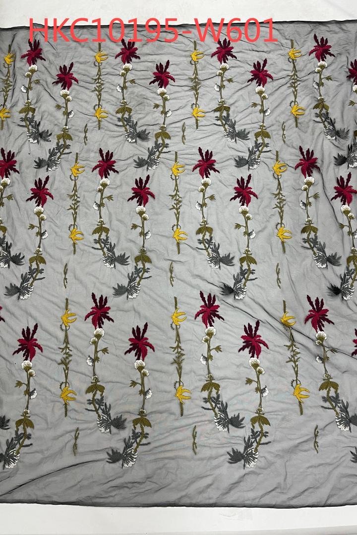 Colorful Flower Pattern With Plain Embroidery HKC10195  embroidery fabric,fashion embroidery fabric,textile