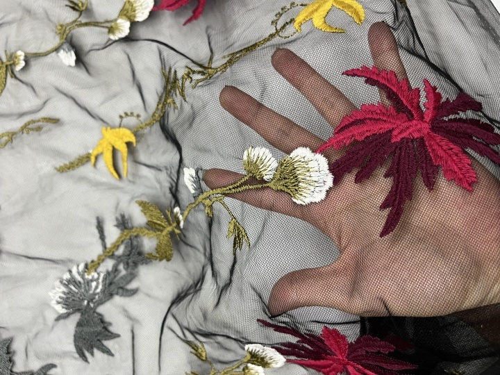 Colorful Flower Pattern With Plain Embroidery HKC10195  embroidery fabric,fashion embroidery fabric,textile