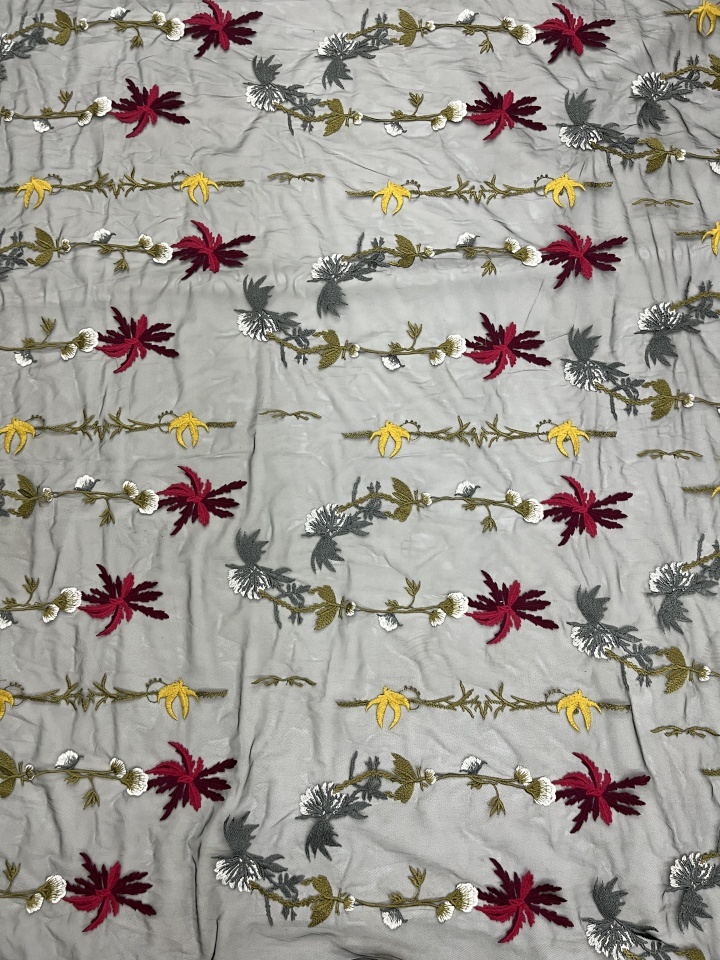 Colorful Flower Pattern With Plain Embroidery HKC10195  embroidery fabric,fashion embroidery fabric,textile