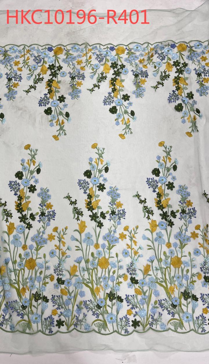 Colorful Flower Pattern With Plain Embroidery HKC10196  embroidery fabric,fashion embroidery fabric,textile