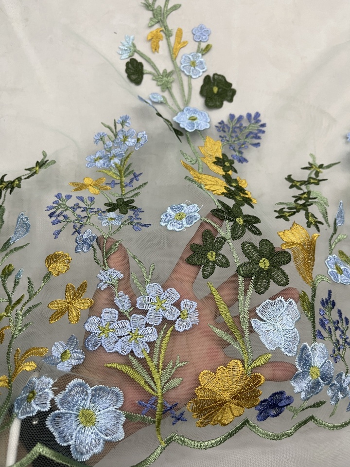 Colorful Flower Pattern With Plain Embroidery HKC10196  embroidery fabric,fashion embroidery fabric,textile