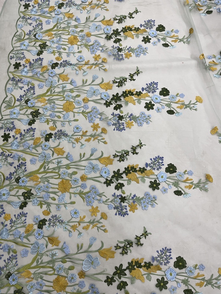 Colorful Flower Pattern With Plain Embroidery HKC10196  embroidery fabric,fashion embroidery fabric,textile