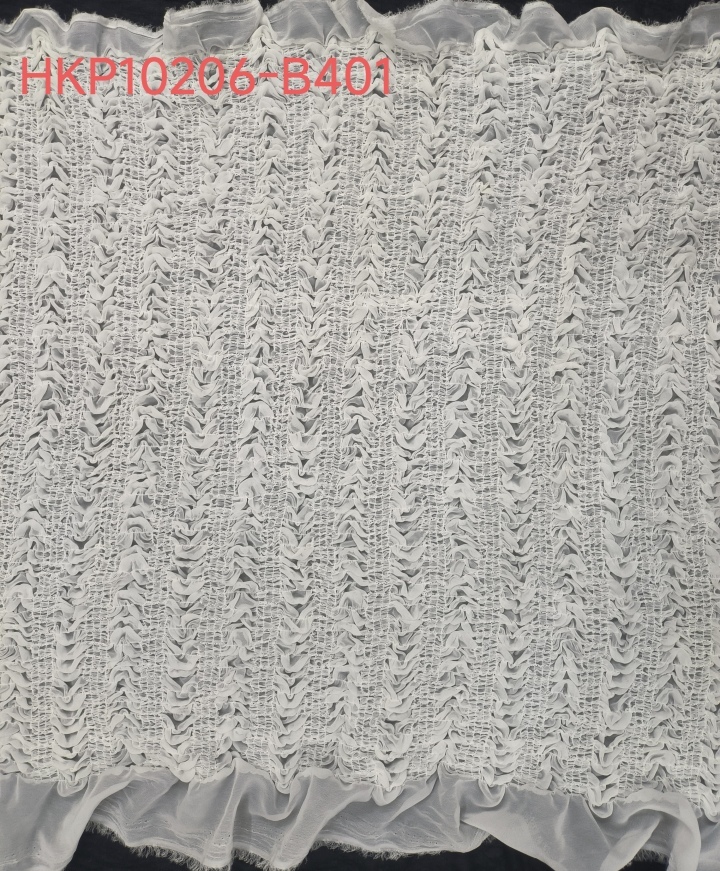 White Wrinkled Cloth With Plain Embroidery HKP10206  embroidery fabric,fashion embroidery fabric,textile