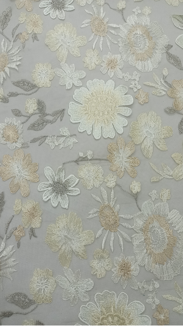 Elegant Flower Pattern With Plain Embroidery HKC10200  embroidery fabric,fashion embroidery fabric,textile