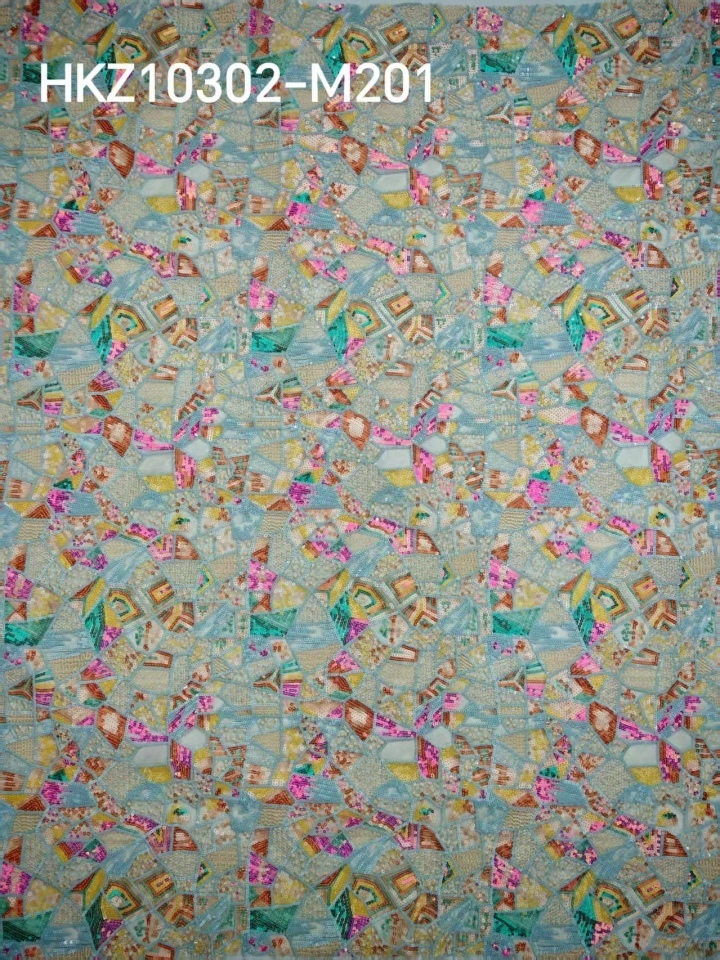 Sequins Embroidery with Geometric Patterns HKZ10302  sequins embroidery factory