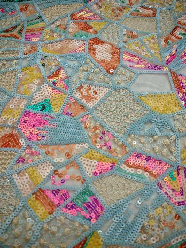 Sequins Embroidery with Geometric Patterns HKZ10302  sequins embroidery factory