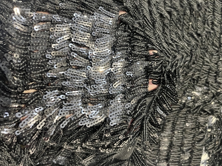 Black Sequins Embroidery With Fringe HKZ10112  sequins embroidery factory