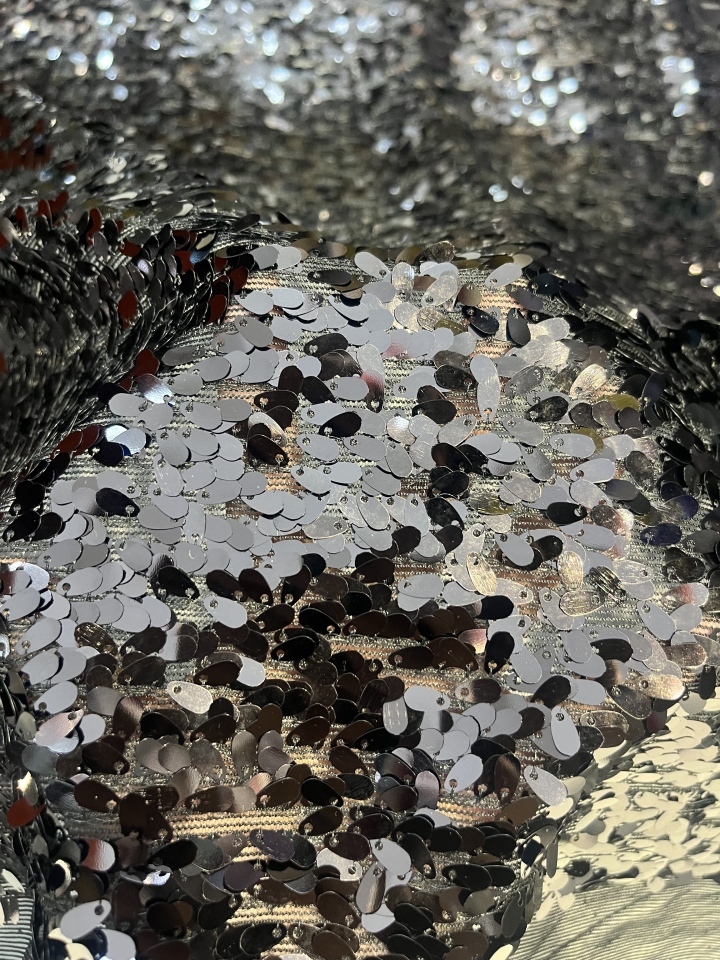 Dark Brown Fabric With Full Sequins Embroidery HKZ0582  sequins embroidery factory