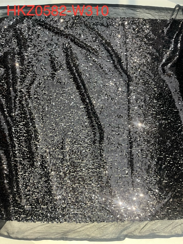 Dark Brown Fabric With Full Sequins Embroidery HKZ0582  sequins embroidery factory