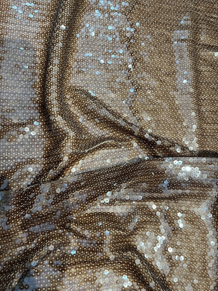 Light Brown Sequins Embroidery With Soft Mesh HKZ10310  sequins embroidery factory
