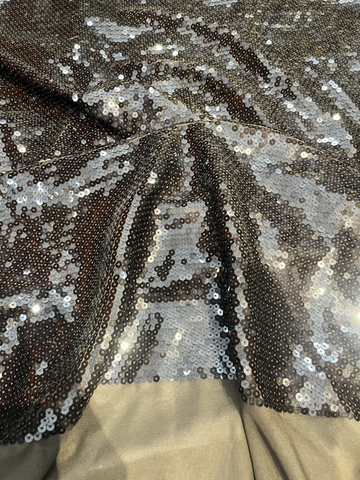 Dark Brown Sequins Embroidery With Soft Mesh HKZ10310  sequins embroidery factory