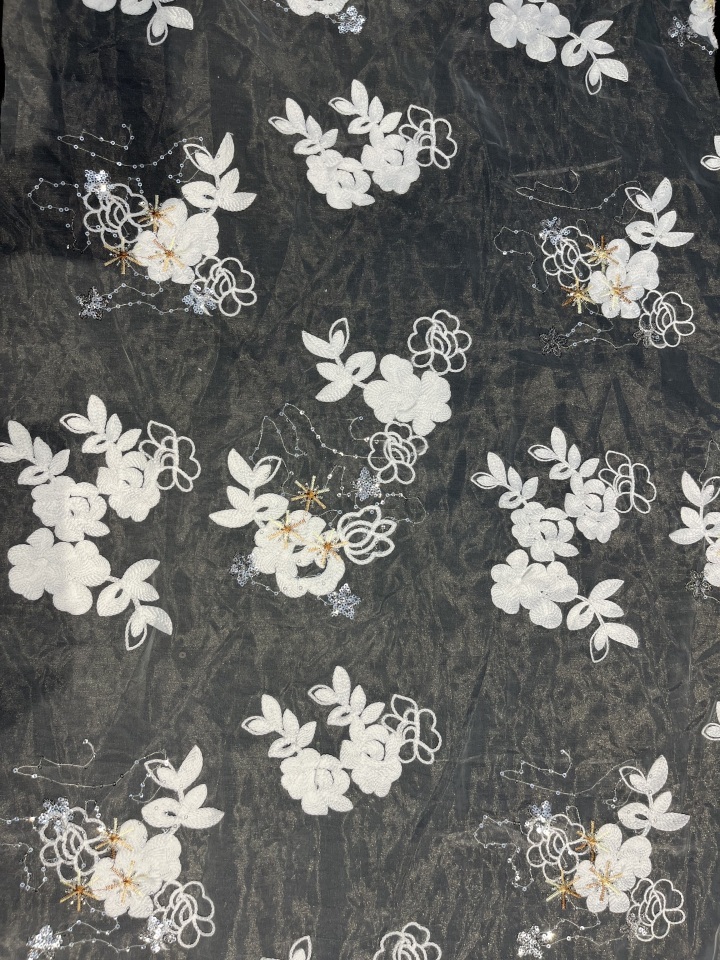 White Flower Pattern With Plain Embroidery HKP10309  embroidery fabric,fashion embroidery fabric,textile