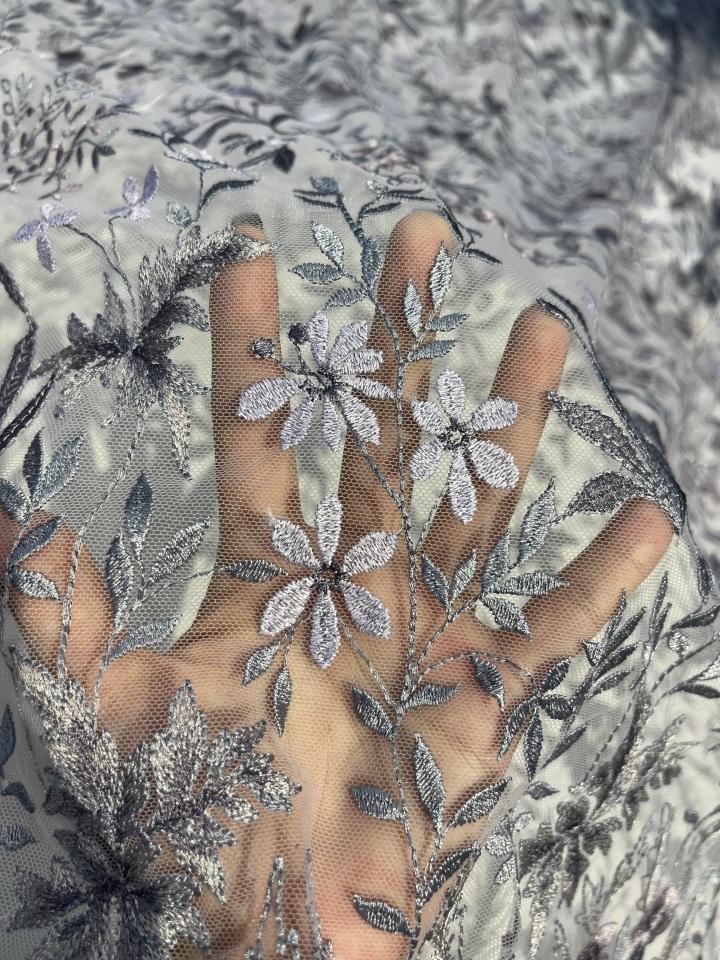 Purple floral Textile Colling Embroidery Fabric Factory HKP10315  sequins embroidery factory