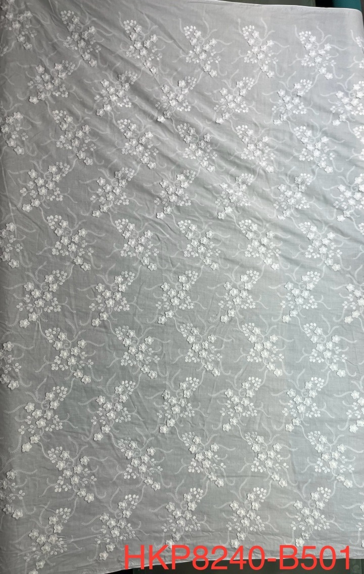 New Style Beatuficul Cotton Wholesale Plain Embroidery Florals Fabric Breathable Soft Durable Textile HKP8240  sequins embroidery factory