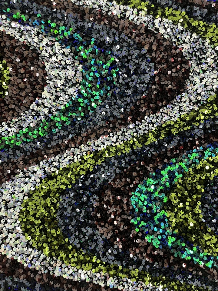 HKZ10328 Black Base Iridescent Green Wave Pattern Sequin Embroidery Fabric  sequins embroidery factory