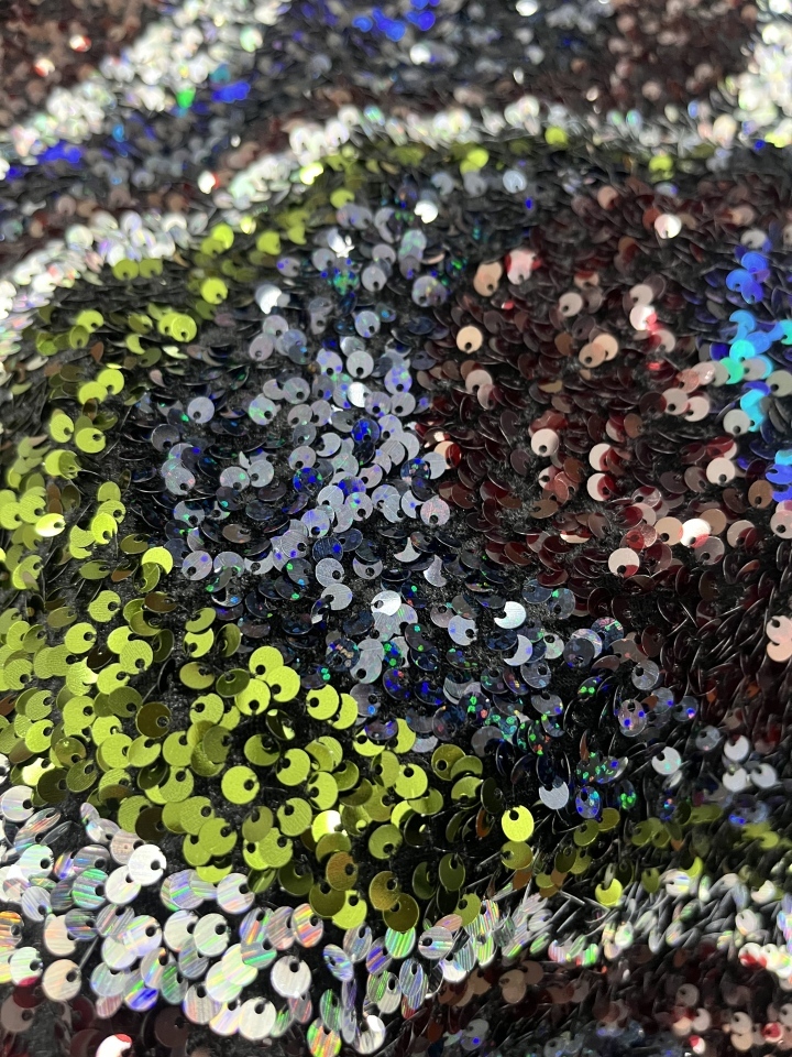 HKZ10328 Black Base Iridescent Green Wave Pattern Sequin Embroidery Fabric  sequins embroidery factory