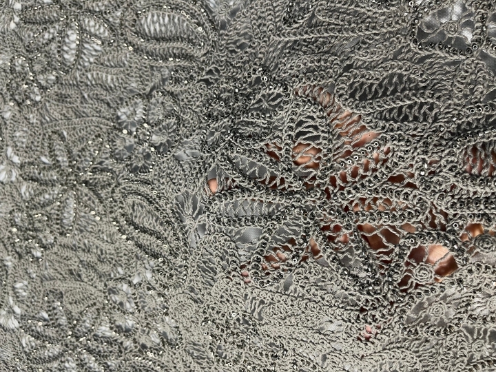 Irregular seaweed pattern cotton Cording Embroidery with sequins HKG10306-W001  