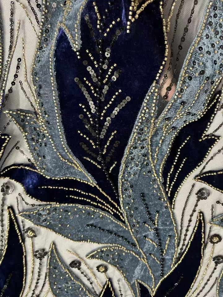  HKZ10384 Luxury Velvet Floral Sequin Embroidered Mesh Fabric Sparkly FlowerFabric for Evening Wear  sequins embroidery factory