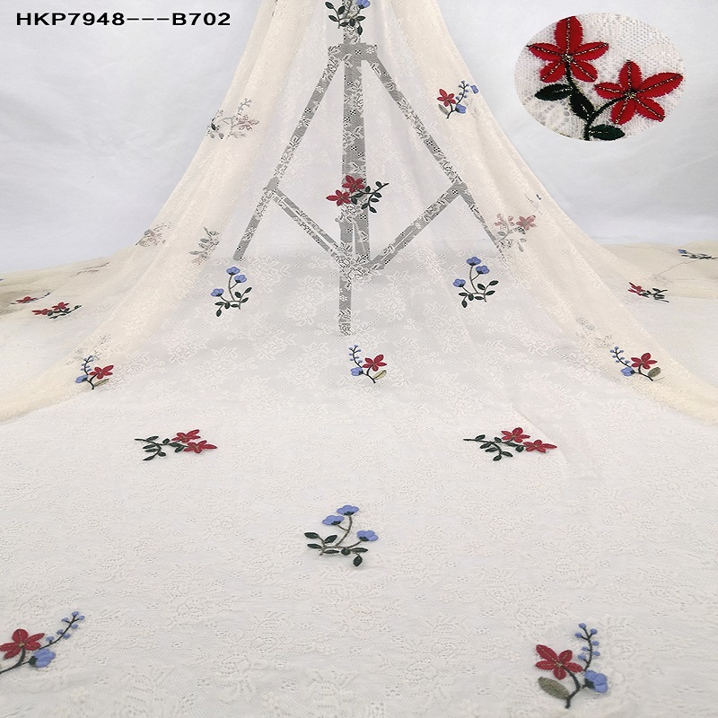 Colorful Flower and Leaf Pattern Lace Embroidery Fabric  HKP7948  lace fabric,embroidery